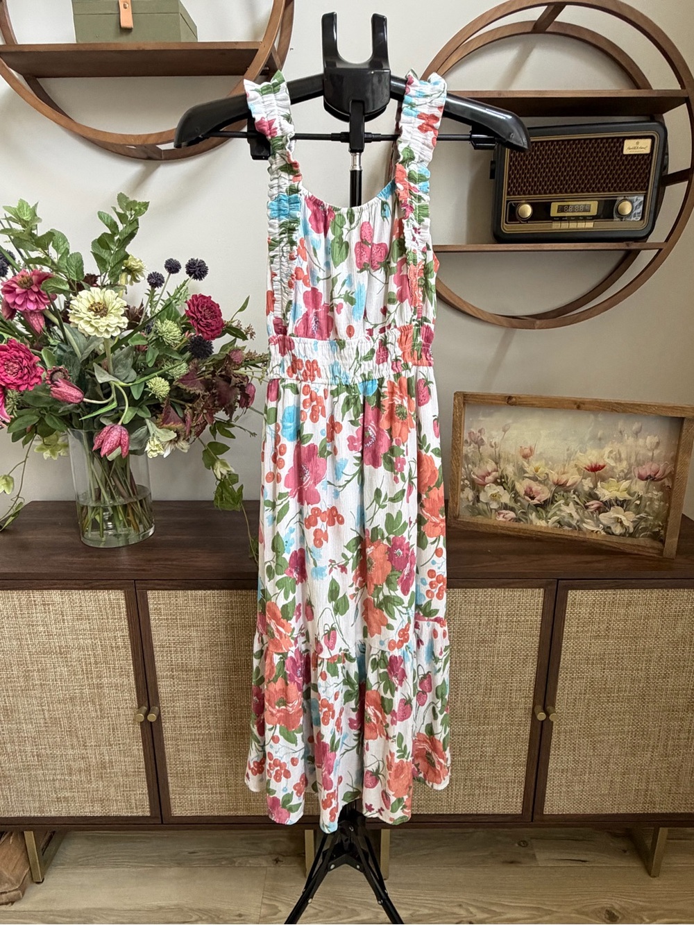 Abercrombie Kids Girls 13/14 Floral Ruffle Strap Maxi Dress